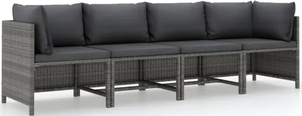 Ley 4pc Outdoor Modular Sofa Set, Dark Gray Polyester, Poly Rattan - Benzara