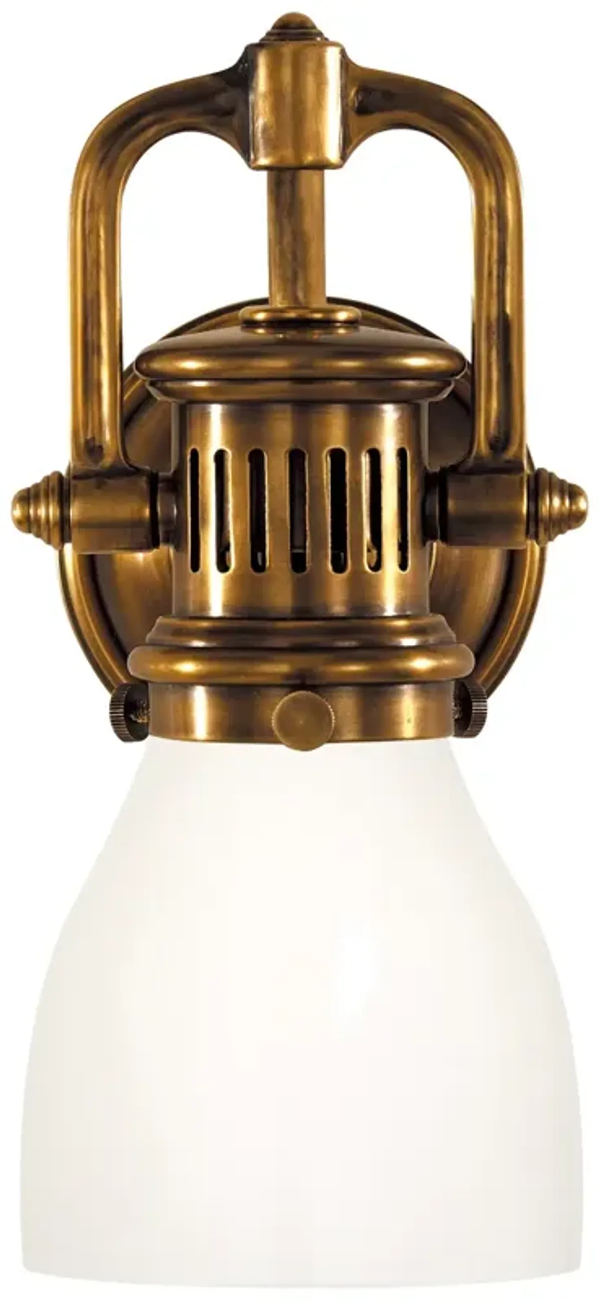 Yoke Suspended Sconce in Antique Brass with White Glass