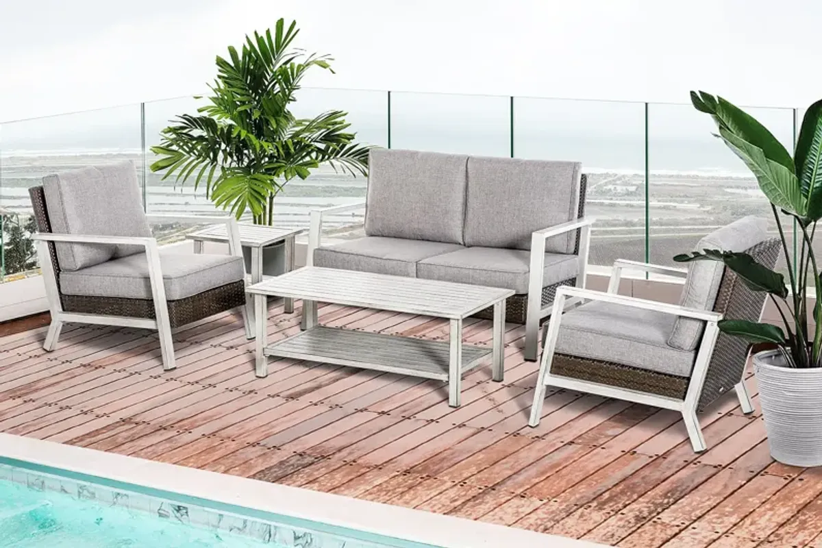 Beige Wicker Oasis: 5-Piece PE Rattan Set with Tables