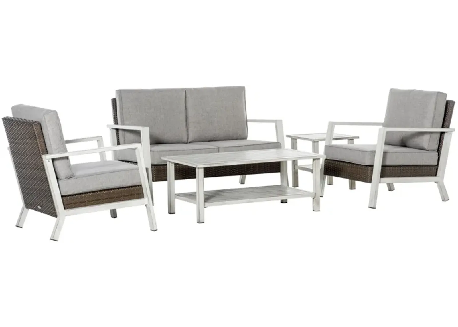 Beige Wicker Oasis: 5-Piece PE Rattan Set with Tables