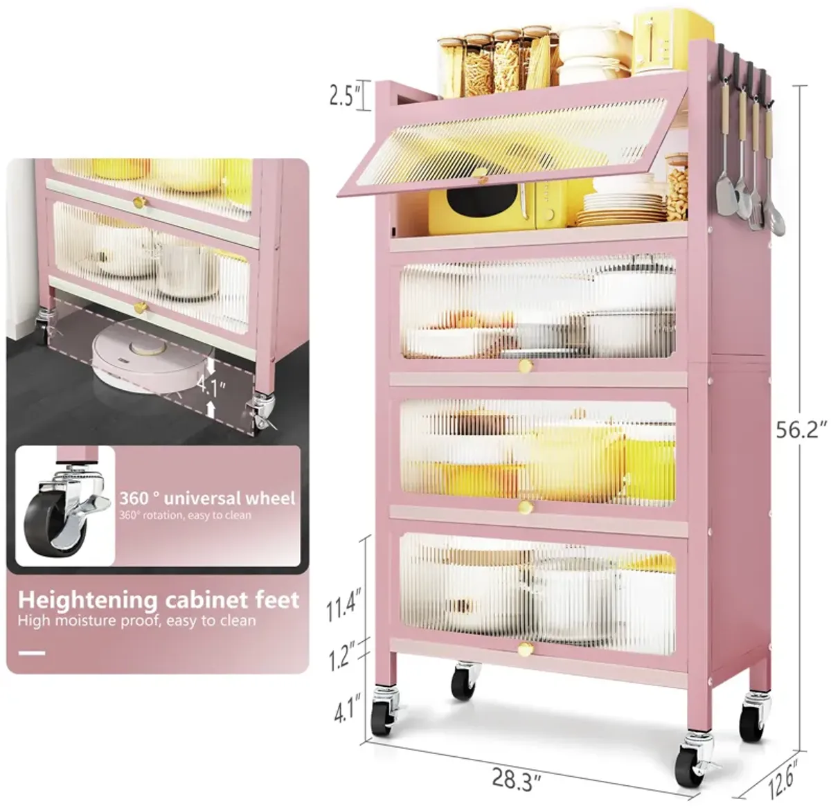 Mega Casa 56.2" Tall Steel 4 - Door Accent Cabinet Pink New Arrival