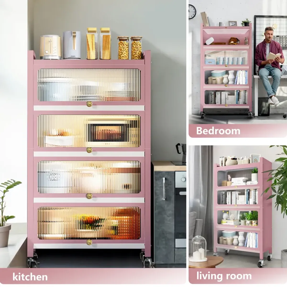 Mega Casa 56.2" Tall Steel 4 - Door Accent Cabinet Pink New Arrival