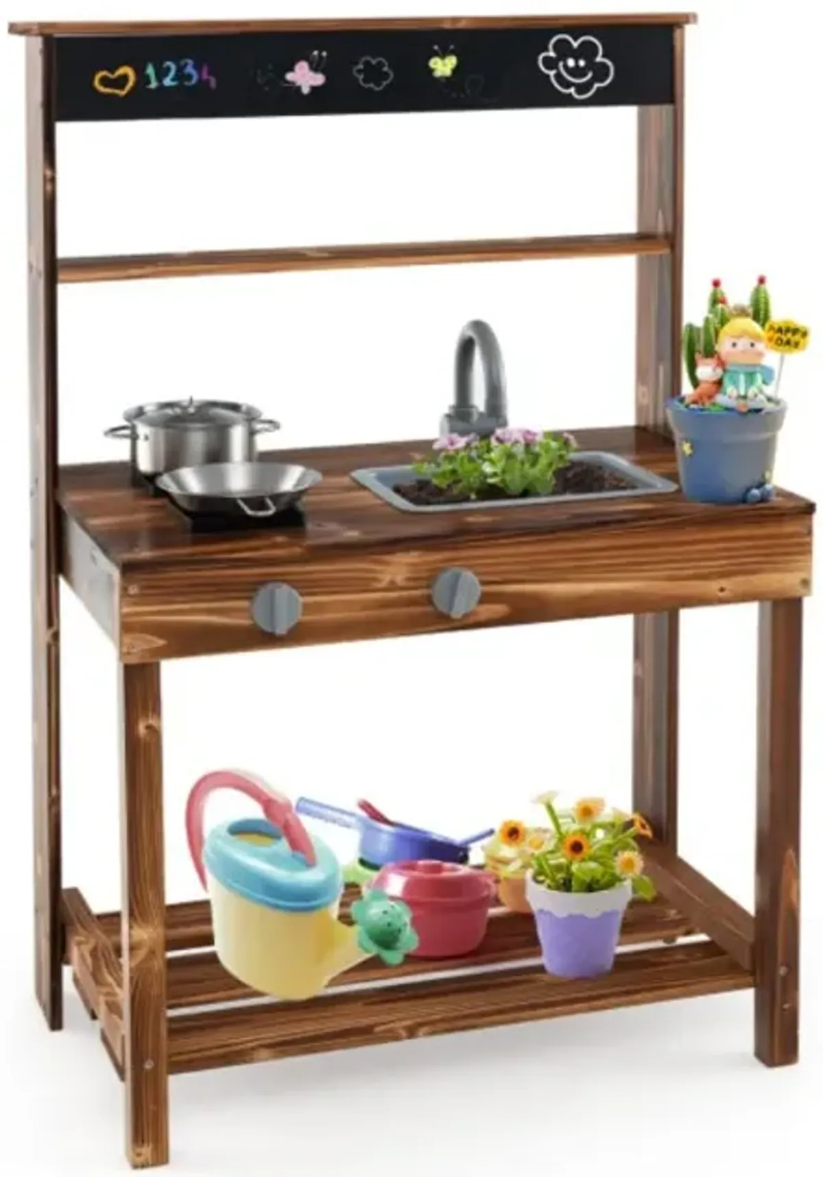 Hivvago Outdoor Mud Kitchen for Kids with Rotatable Faucet and Removable Sink