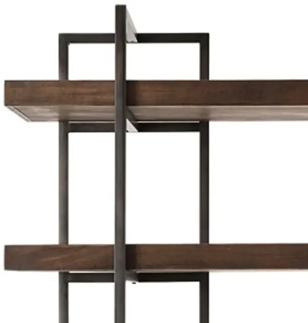 Bookcase with 5 Fixed Wooden Shelves and Metal Frame, Brown and Black-Benzara