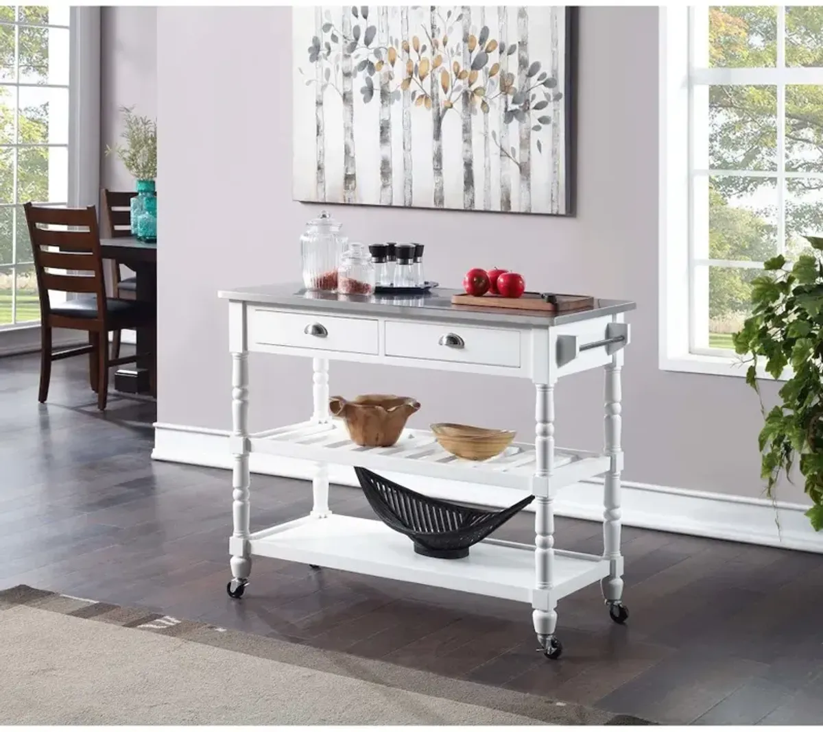 Convenience Concepts French Country 3 Tier Stainless Steel Kitchen Cart with Drawers