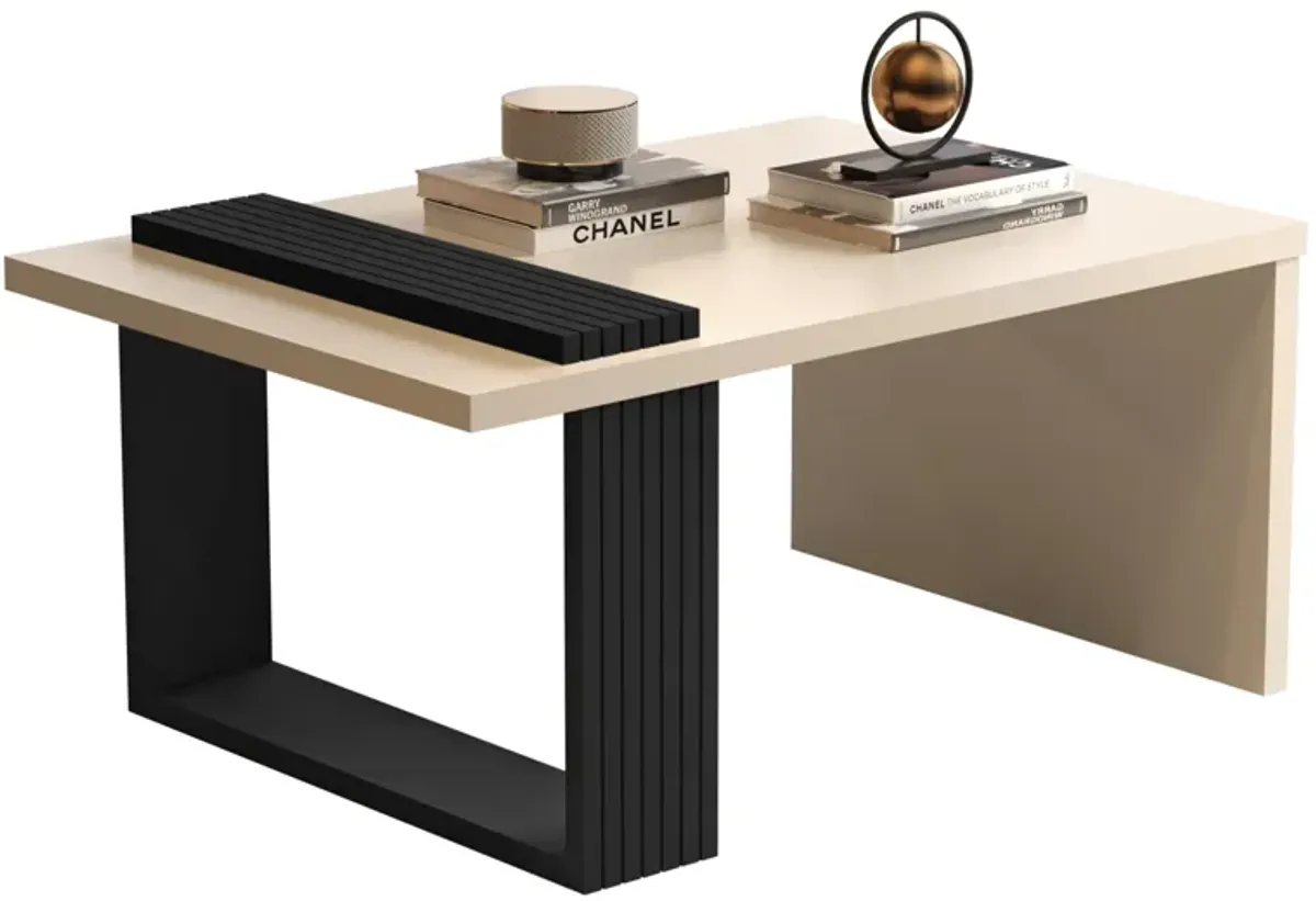 32 Off White And Black Mod Manufactured Wood Rectangular Coffee Table