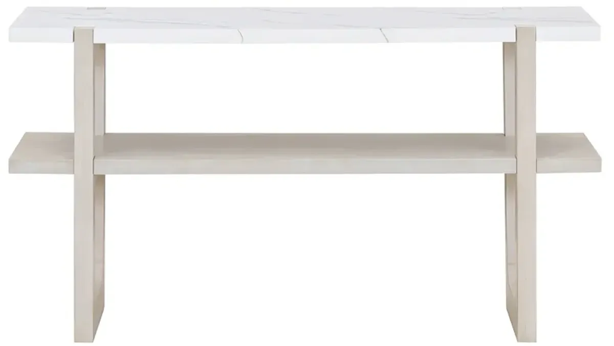 Merax Retro Elegant Console Table with Marble-Effect Top