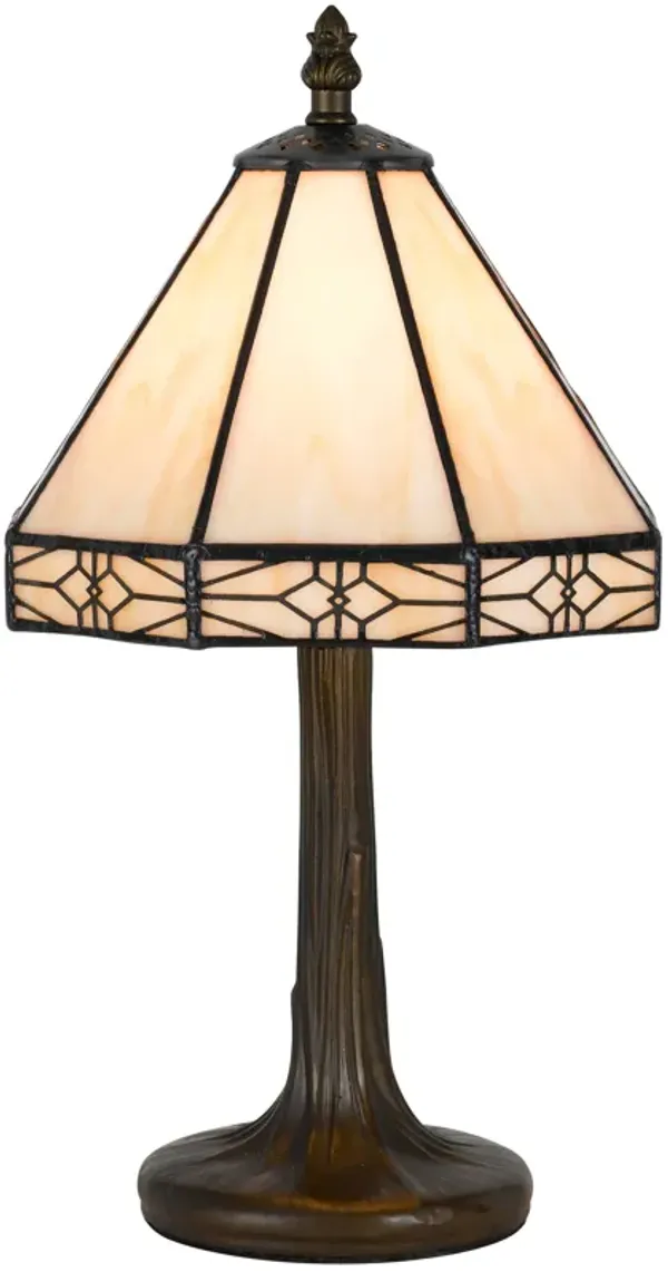 Tree Like Metal Body Tiffany Table lamp with Conical Shade,Beige and Bronze-Benzara