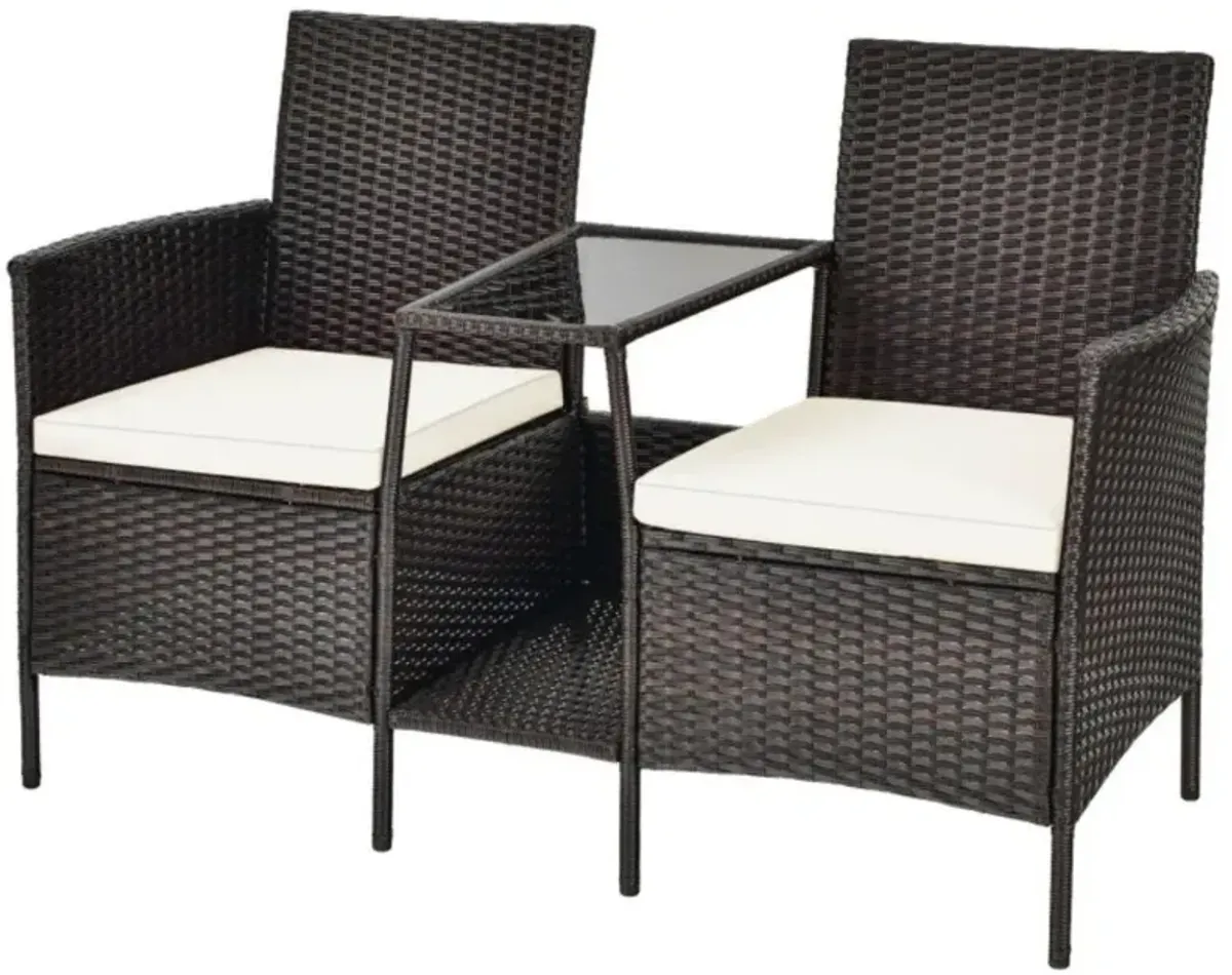 Hivvago Rattan Patio Conversation Set Cushioned with Glass Table