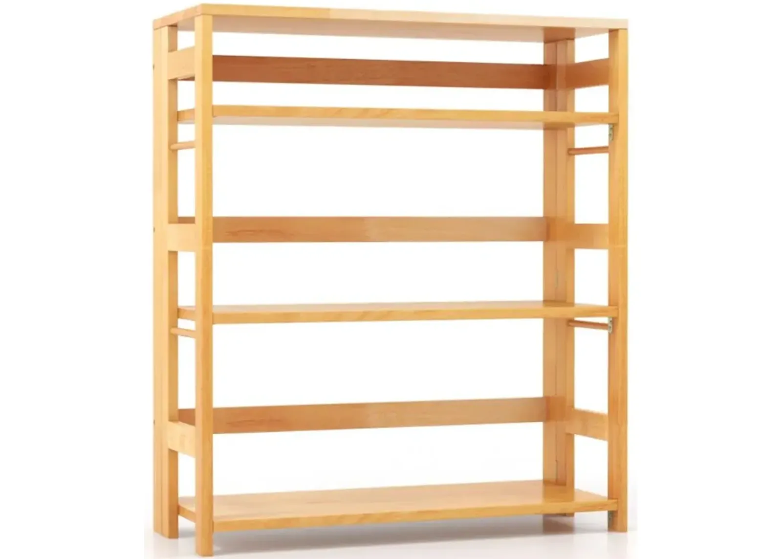 Hivvago Modern 4-Tier Rubber Wood Bookshelf with Side Fences 29.5 Inches of Stylish Living Room Storage