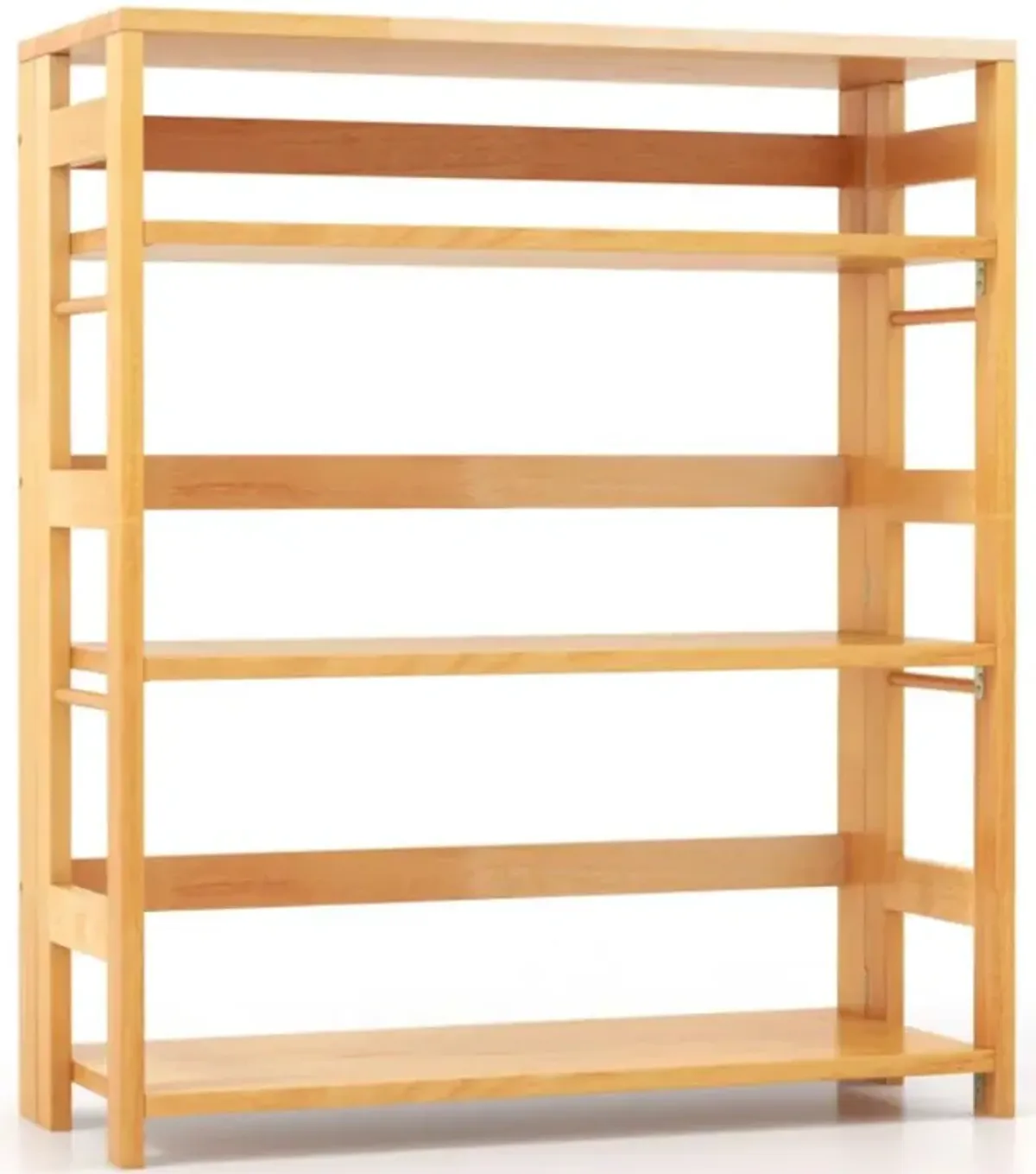 Hivvago Modern 4-Tier Rubber Wood Bookshelf with Side Fences 29.5 Inches of Stylish Living Room Storage