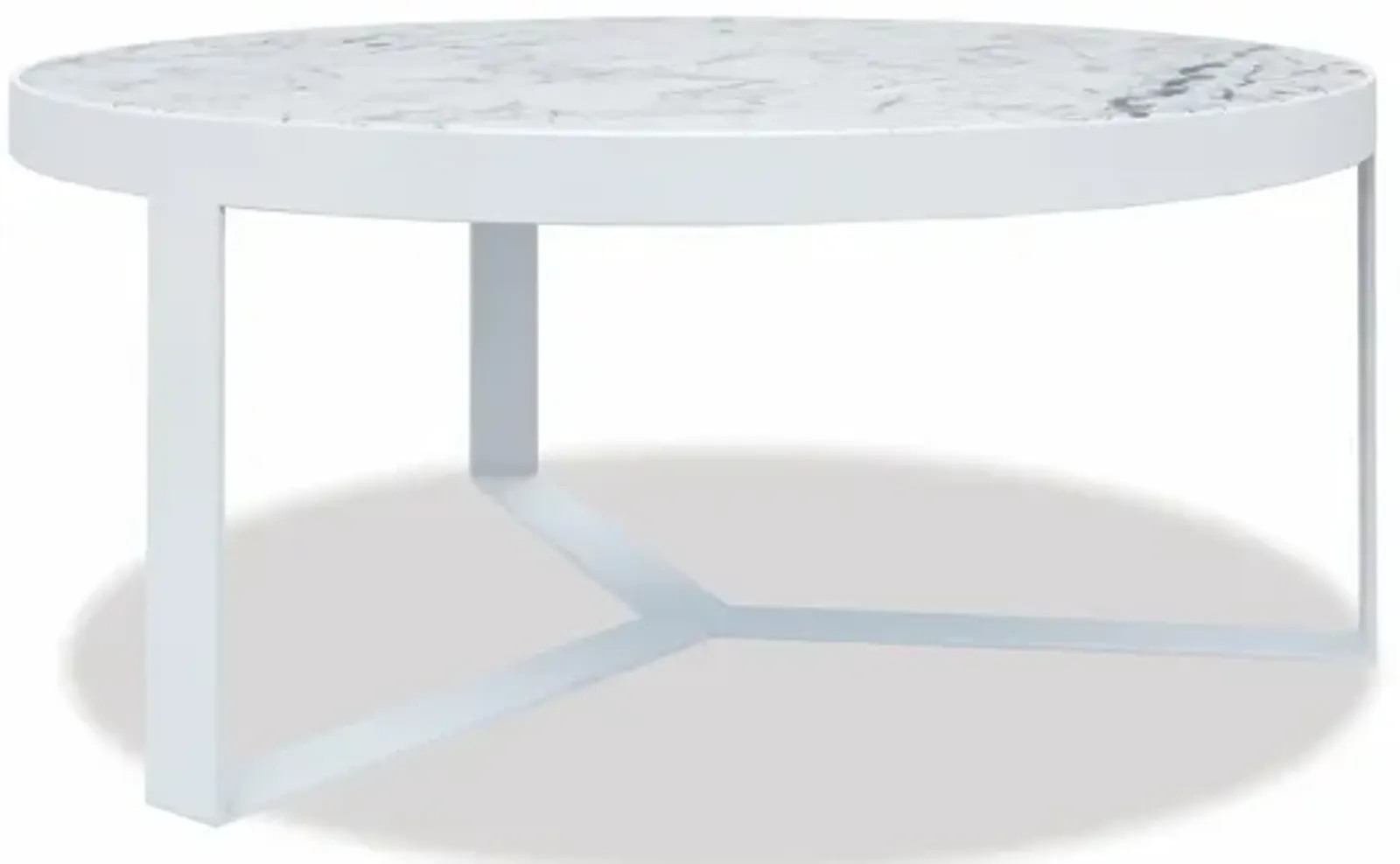 Contemporary 38" Round Coffee Table, Frost Finish with Carrara Marble Top