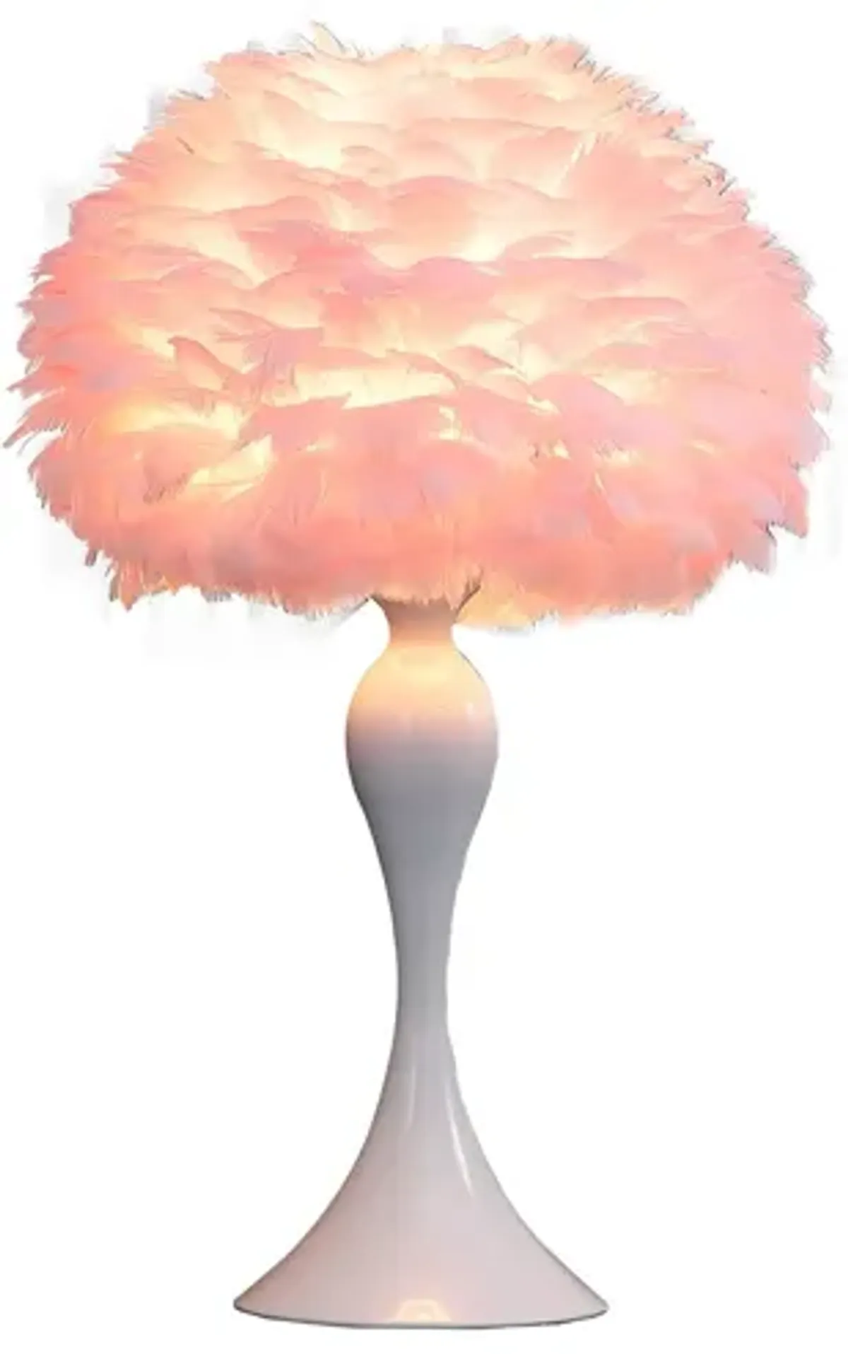 Lily 24 Inch Metal Glam Feather Table Lamp, Candlestick, 40W, Pink, Red-Benzara