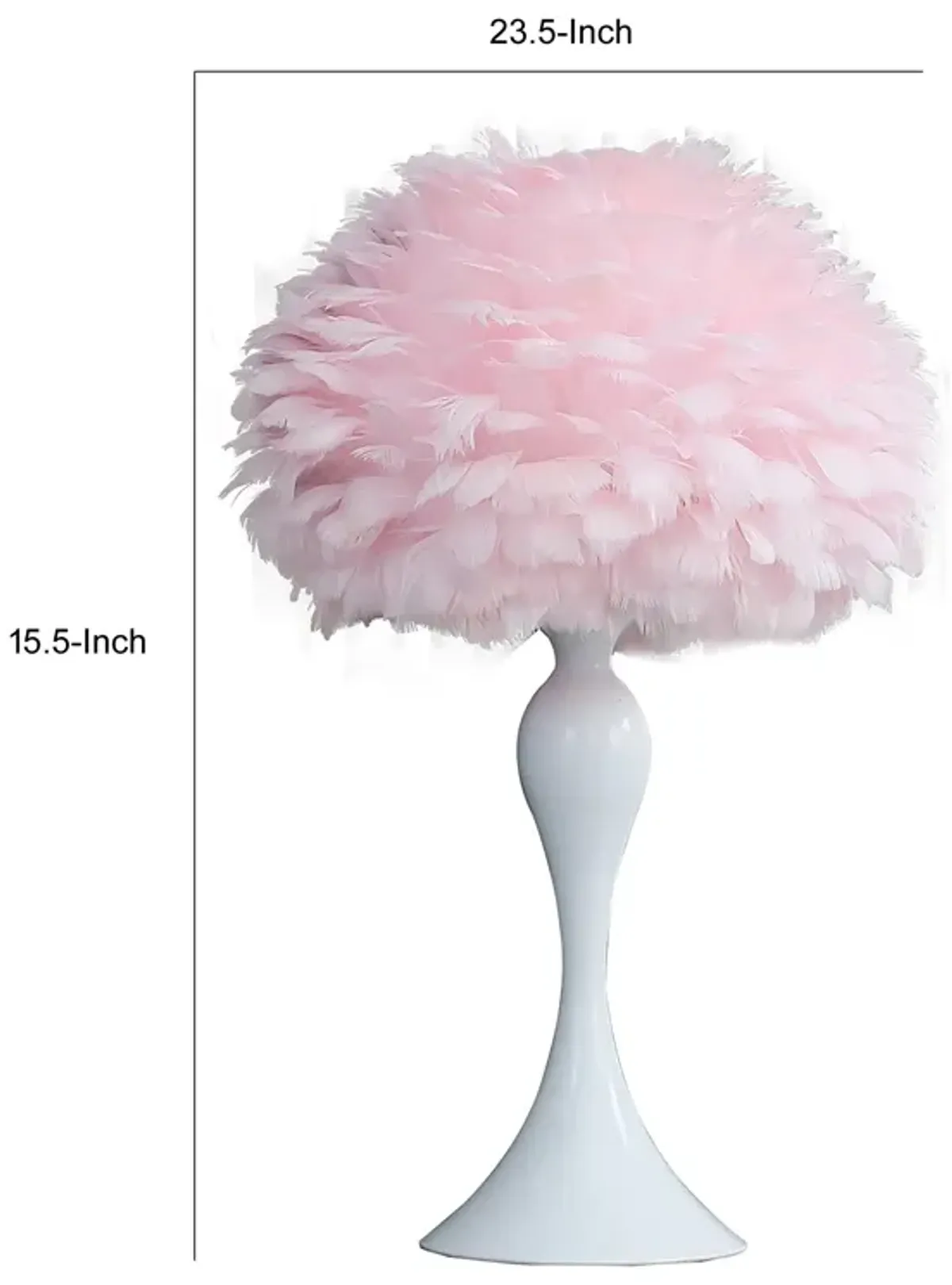 Lily 24 Inch Metal Glam Feather Table Lamp, Candlestick, 40W, Pink, Red-Benzara