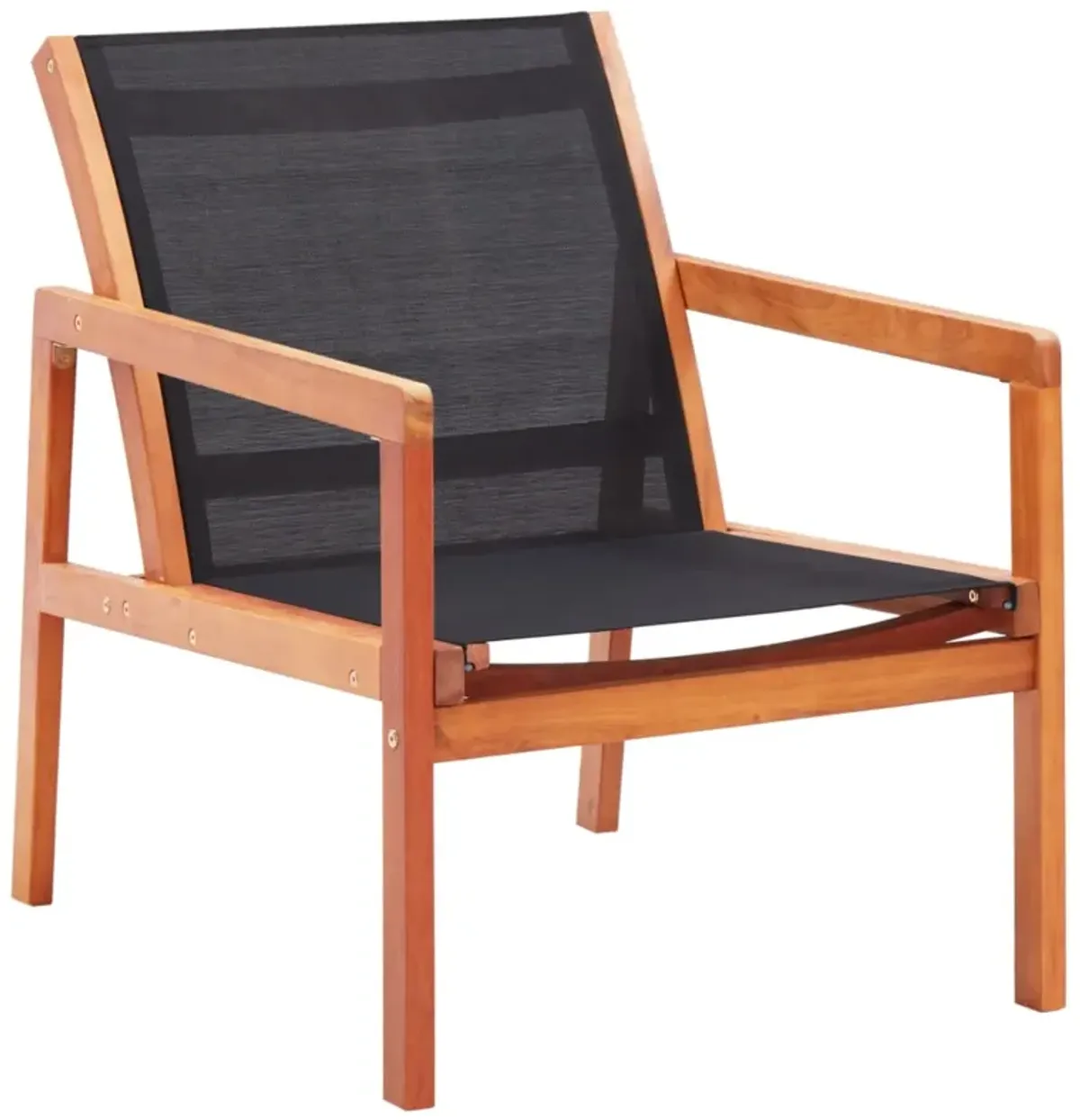 vidaXL Patio Lounge Chair Black Solid Wood Eucalyptus and Textilene