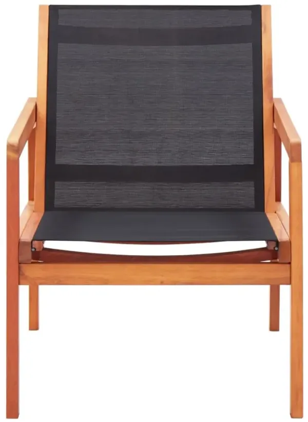 vidaXL Patio Lounge Chair Black Solid Wood Eucalyptus and Textilene