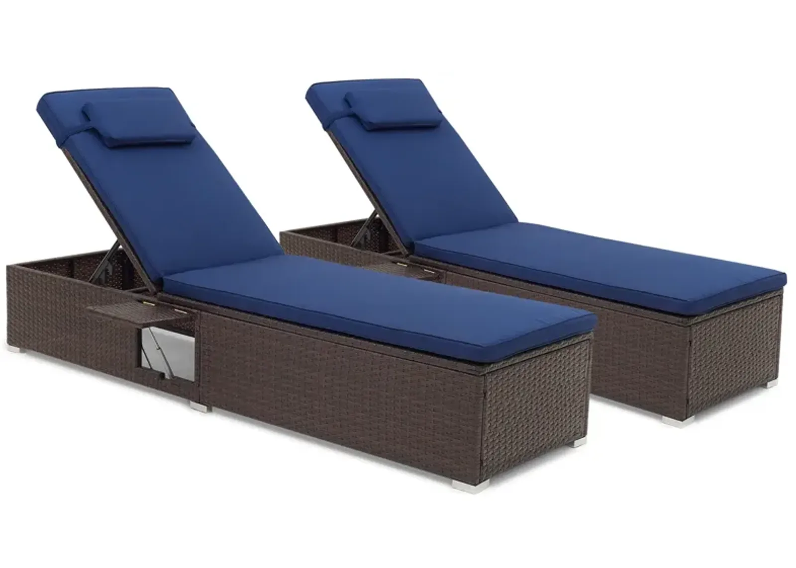 Patio Chaise Lounge Set of 2 with Backrest Seat Cushion and Headrest