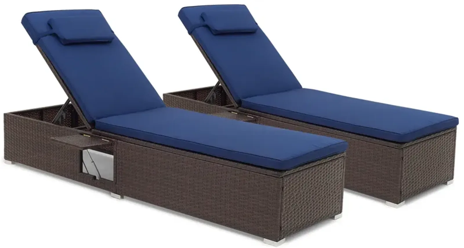 Patio Chaise Lounge Set of 2 with Backrest Seat Cushion and Headrest