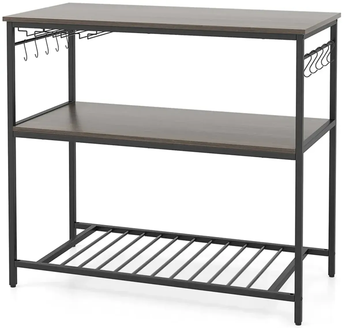 Kitchen Island with 3 Shelves Wine Glass Holders and 10 Hooks