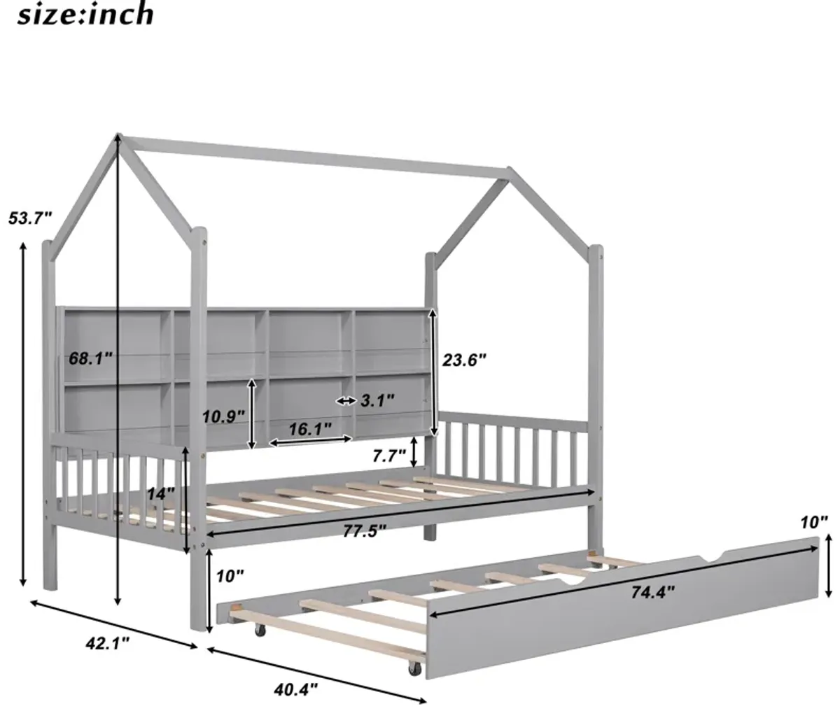 Merax Wooden House Platform with Trundle Bed Frame