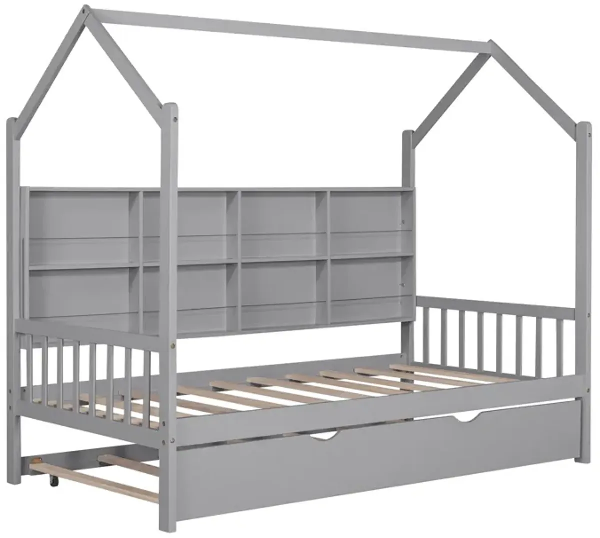 Merax Wooden House Platform with Trundle Bed Frame