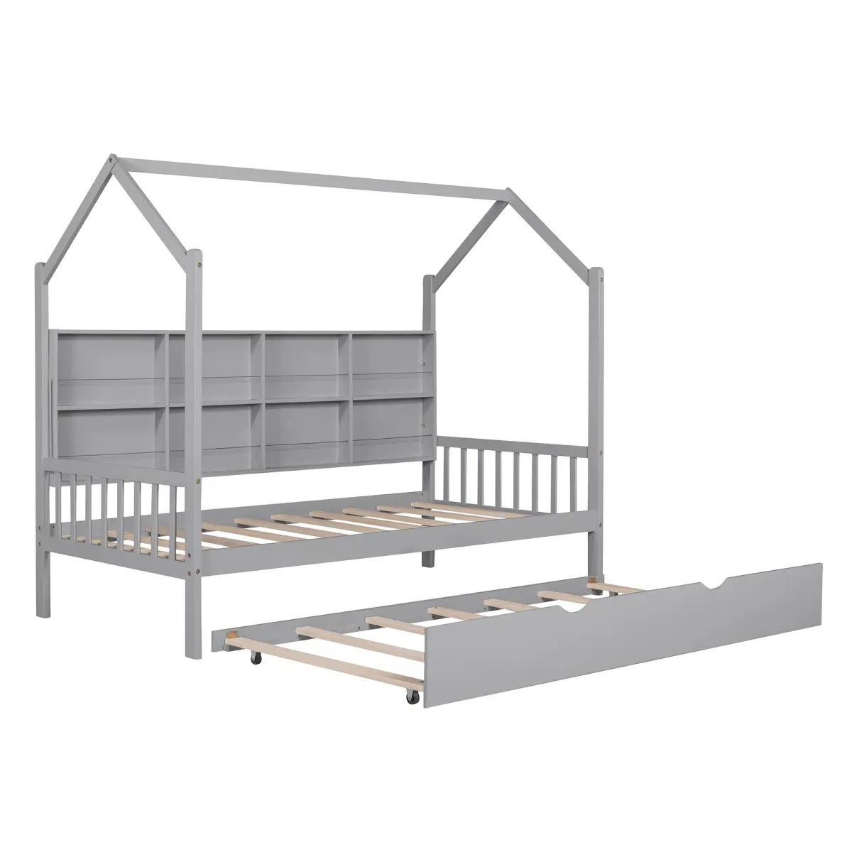 Merax Wooden House Platform with Trundle Bed Frame