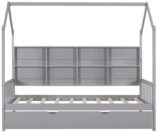 Merax Wooden House Platform with Trundle Bed Frame