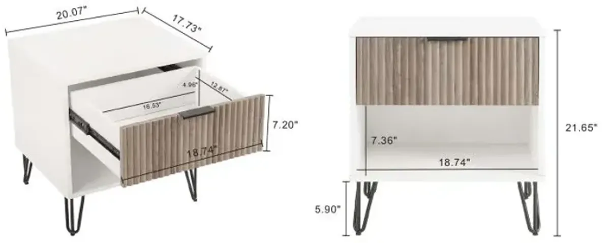 Dumbo 1-Drawer Nightstands in White and Gray (Set of 2)