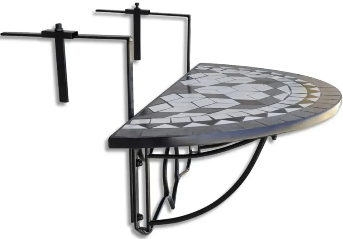 vidaXL Hanging Balcony Table Black and White Mosaic