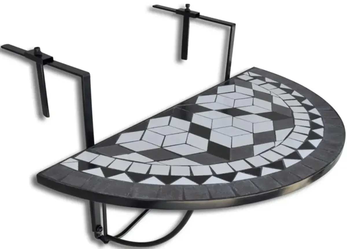 vidaXL Hanging Balcony Table Black and White Mosaic