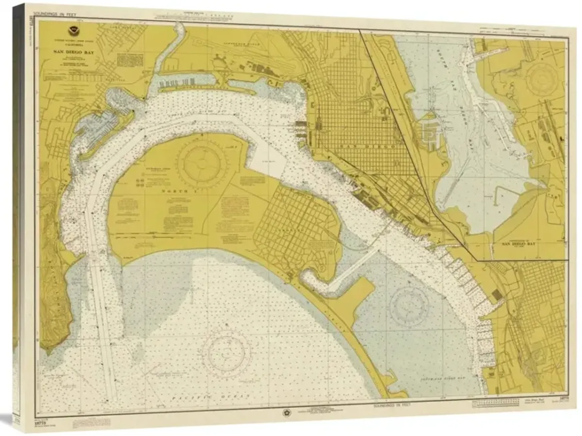 Nautical Chart - San Diego Bay ca. 1974 - Sepia Tinted-Canvas Art-40x30