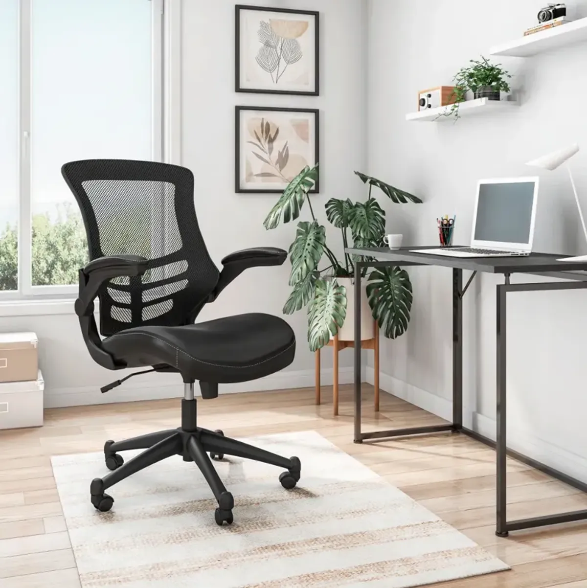 Stylish Mid-Back Mesh Office Chair With Adjustable Arms, Black