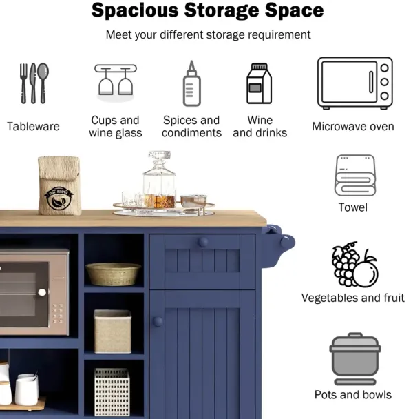 Streamdale Solid Wood Kitchen Island Cart with Cabinet