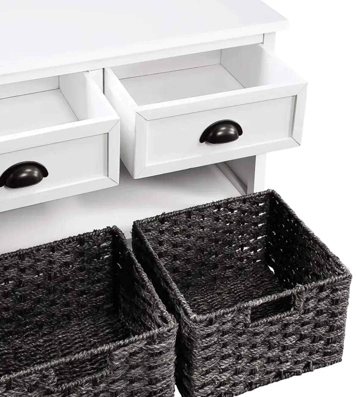 U_STYLE Homes Collection Wicker Storage Bench with 3 Drawers and 3 Woven Baskets