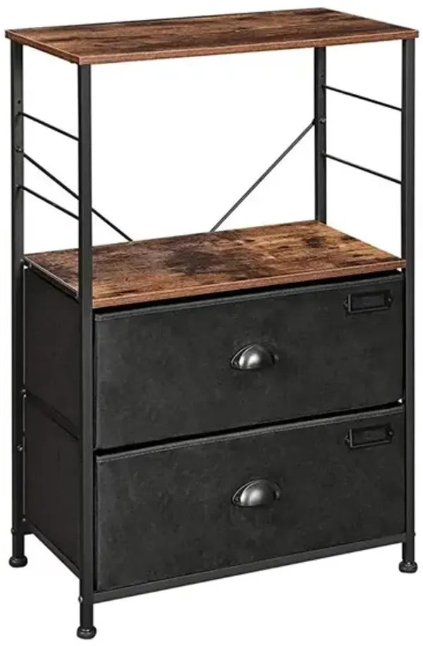 Hivvago Black & Brown Nightstand with 2 Fabric Drawers