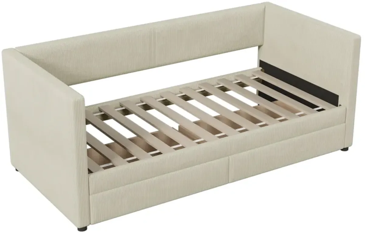 Merax Corduroy Daybed with Two Drawers and Slats