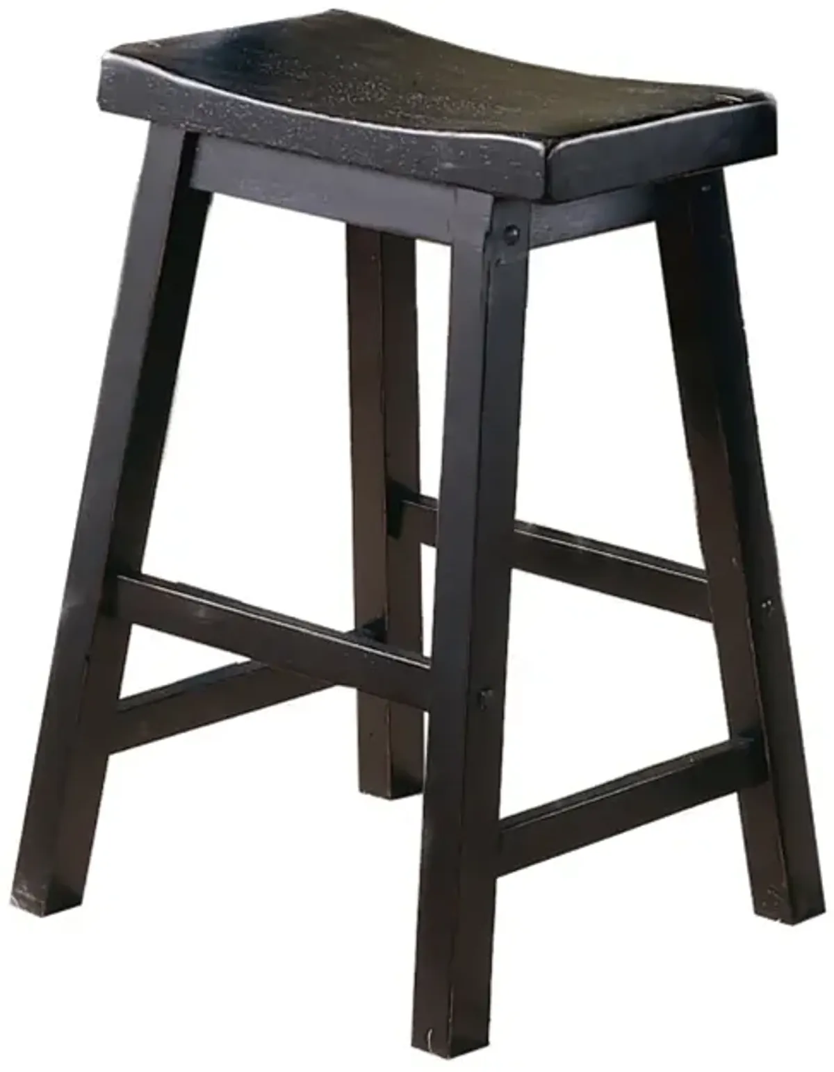 Wooden 24" Counter Height Stool with Saddle Seat, Black, Set of 2 - Benzara