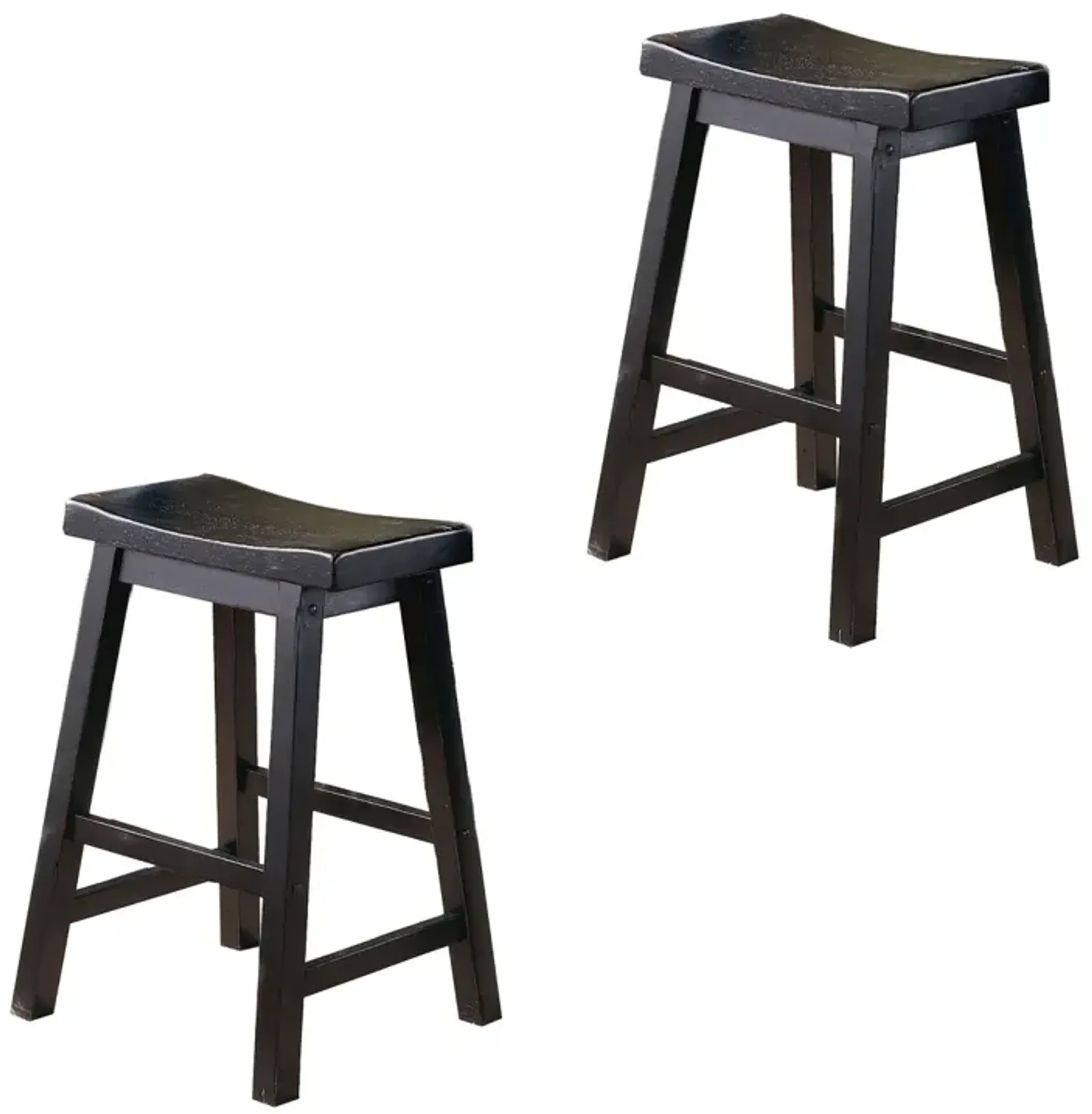 Wooden 24" Counter Height Stool with Saddle Seat, Black, Set of 2 - Benzara