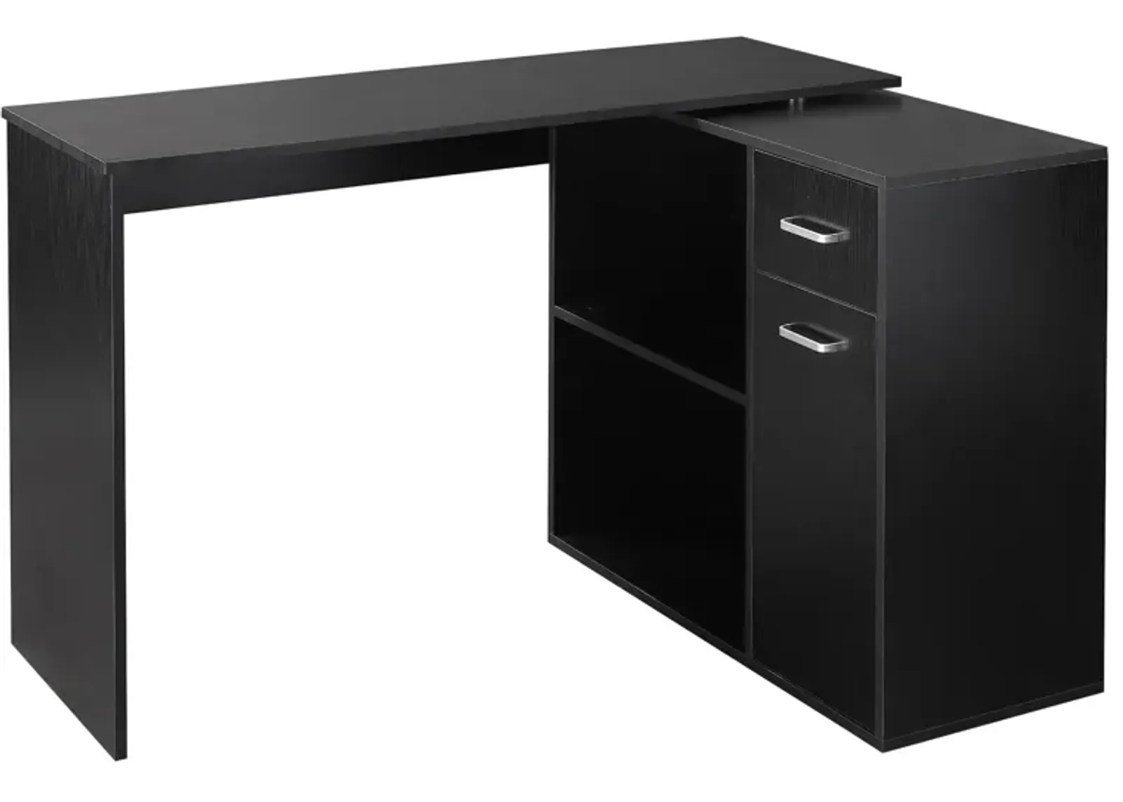 Rotating Home Office L-Shaped Corner Desk w/ Storage Drawer Computer Table Black