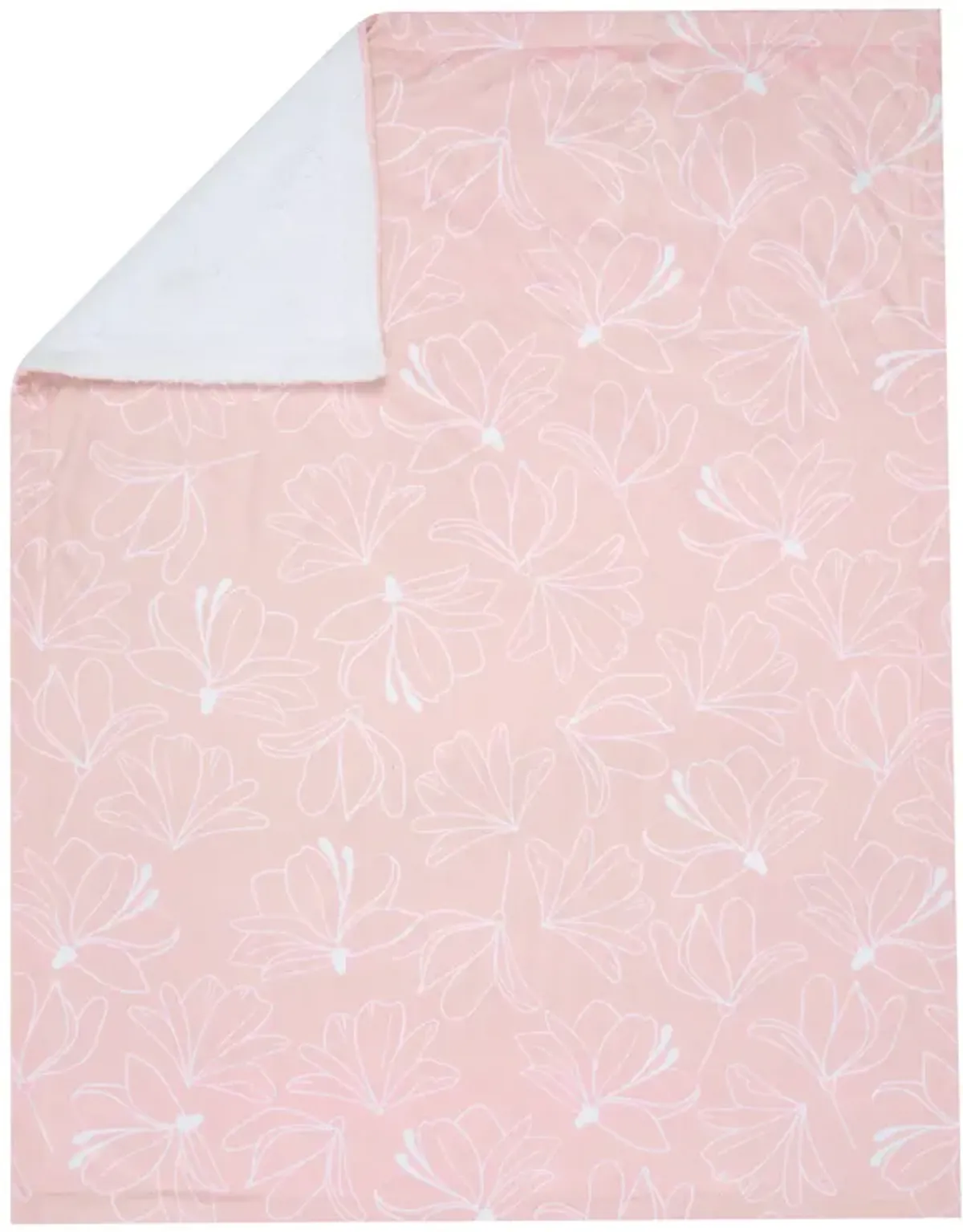 Lambs & Ivy Petals Pink/White Floral Fleece Faux Shearling Soft Baby Blanket