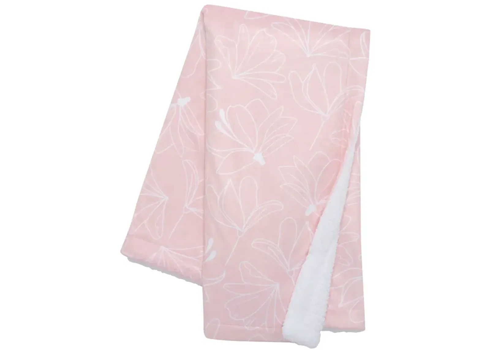 Lambs & Ivy Petals Pink/White Floral Fleece Faux Shearling Soft Baby Blanket