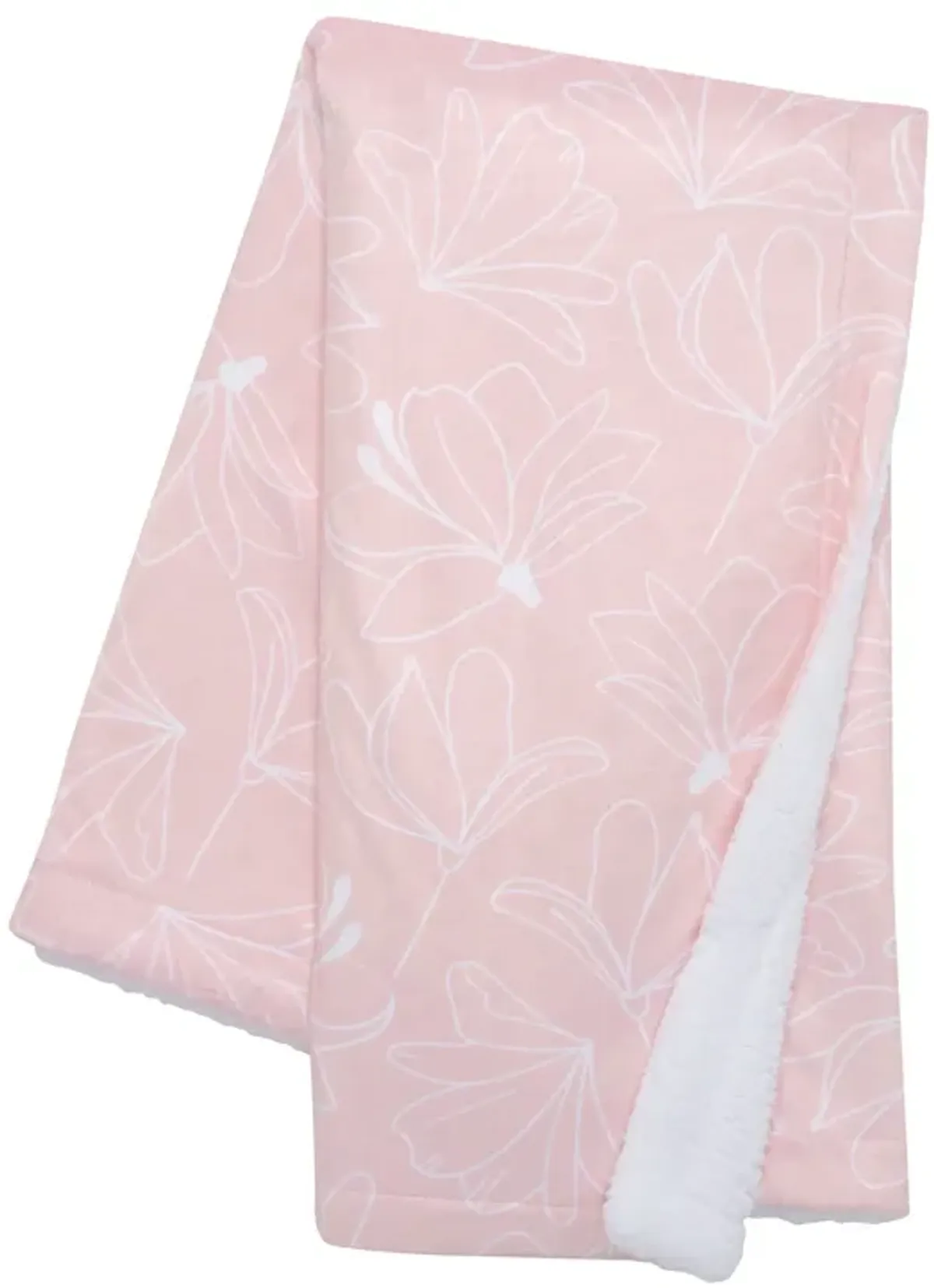 Lambs & Ivy Petals Pink/White Floral Fleece Faux Shearling Soft Baby Blanket