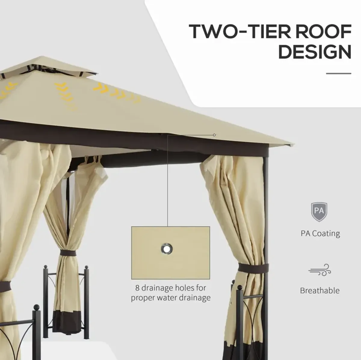 Beige Garden Haven: 13x11 Double Roof Gazebo with Netting Curtains