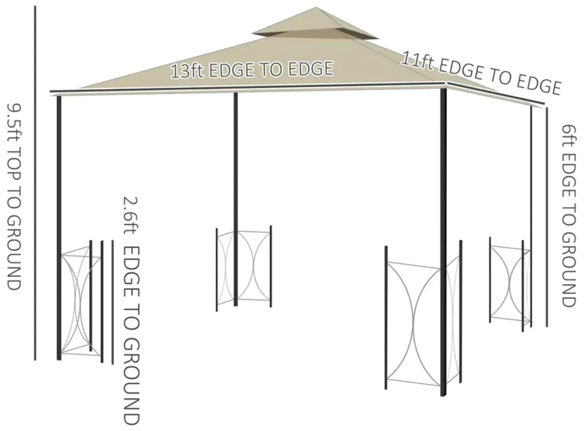 Beige Garden Haven: 13x11 Double Roof Gazebo with Netting Curtains