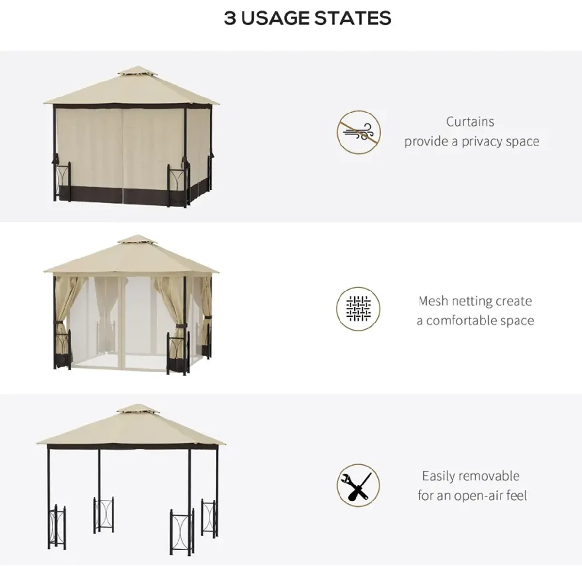 Beige Garden Haven: 13x11 Double Roof Gazebo with Netting Curtains