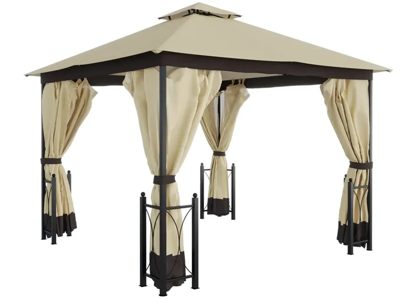 Beige Garden Haven: 13x11 Double Roof Gazebo with Netting Curtains