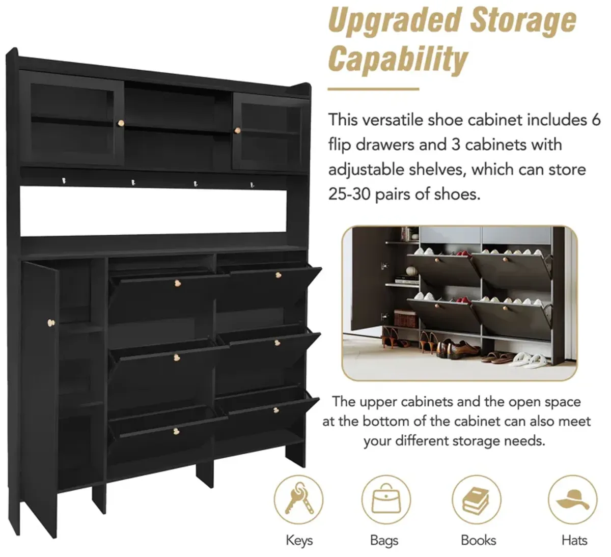 Merax 6 Flip Drawers Shoe Cabinet with Storage Shelf