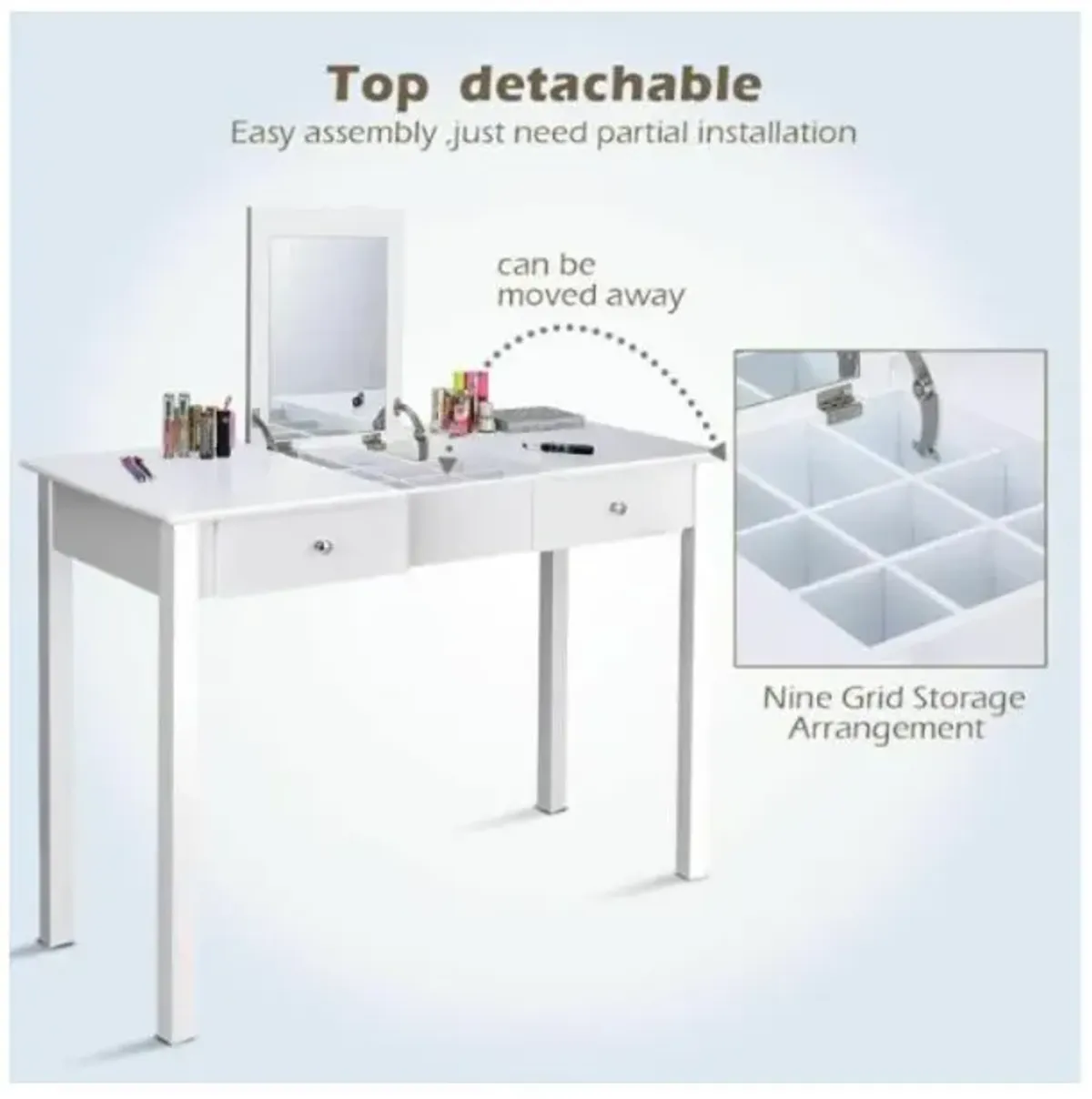 Hivvago Modern Vanity Dressing Table with 1 Flip Top Mirror and 2 Drawers