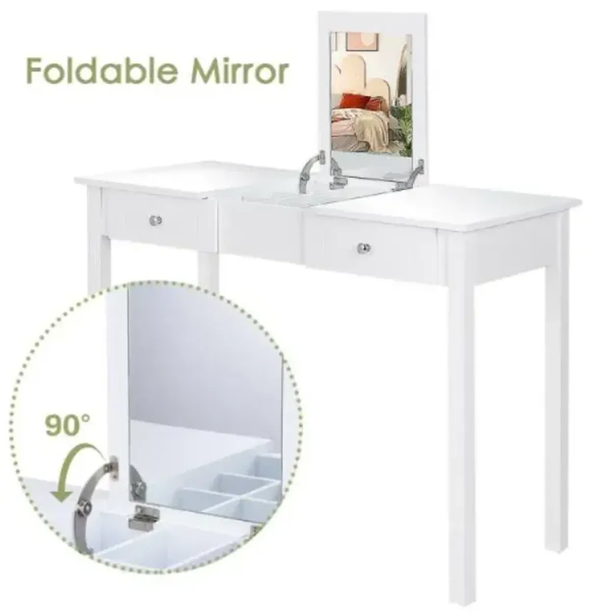 Hivvago Modern Vanity Dressing Table with 1 Flip Top Mirror and 2 Drawers