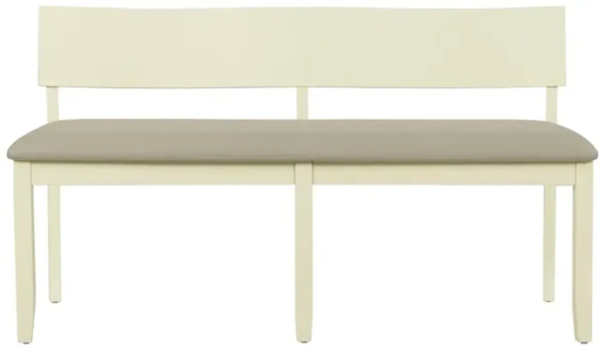 Celi 53 Inch Dining Bench, Taupe Faux Leather Seat, Beige Wood Frame - Benzara